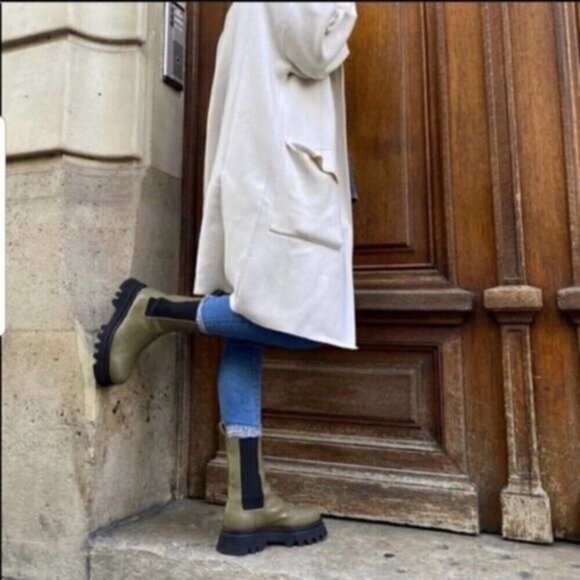 Zara Khaki Green Leather Track Sole‎ Aankle Boots Women Size US 6.5 (EU 37) - Picture 2 of 13